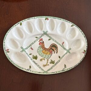 VTG Deviled Egg Rooster CeramicPlatter Plate Oval Hand Painted Farmhouse